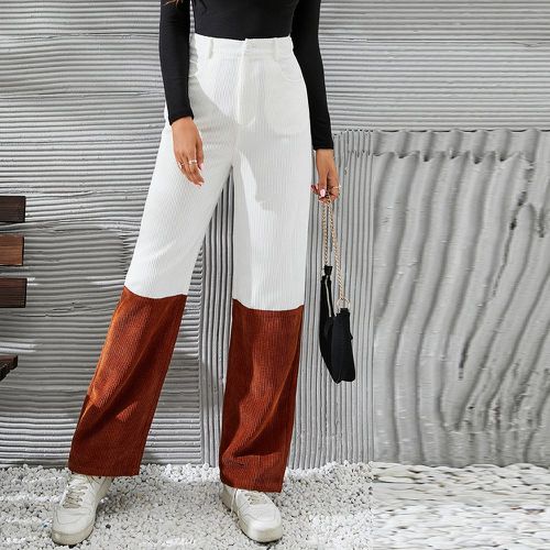 Pantalon droit taille haute bicolore en velours côtelé - SHEIN - Modalova