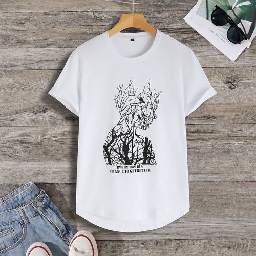 T-shirt à imprimé slogan et arbre asymétrique - SHEIN - Modalova
