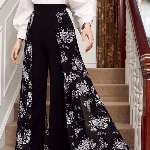 Pantalon évasé à imprimé floral - SHEIN - Modalova