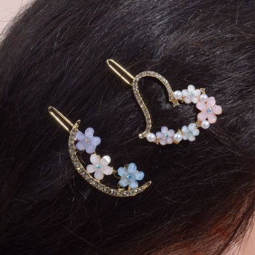 Pièces Épingle à cheveux avec fleur à strass - SHEIN - Modalova