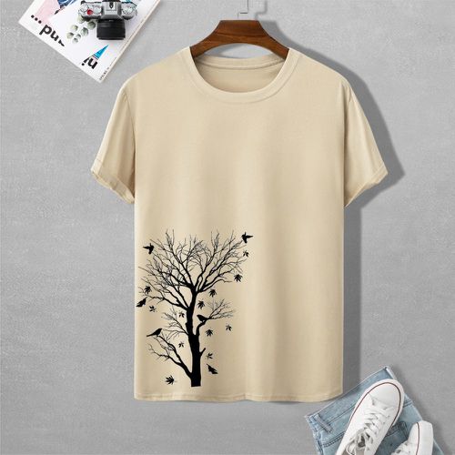 T-shirt à imprimé oiseaux et arbre - SHEIN - Modalova
