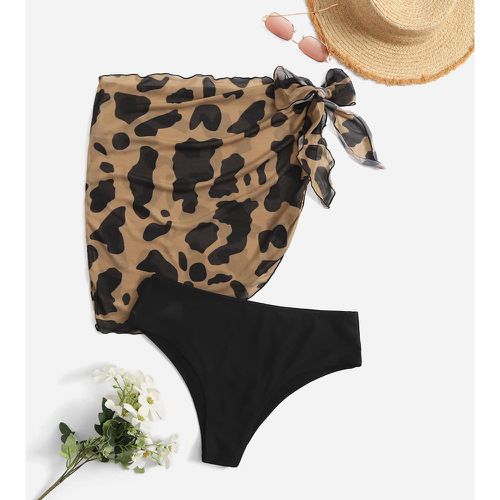 Bas de bikini unicolore & Jupe de plage léopard - SHEIN - Modalova