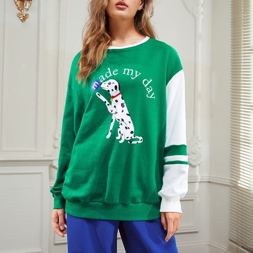 Sweat-shirt à blocs de couleurs à imprimé chien - SHEIN - Modalova