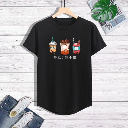 T-shirt à imprimé caractère japonais et boisson - SHEIN - Modalova