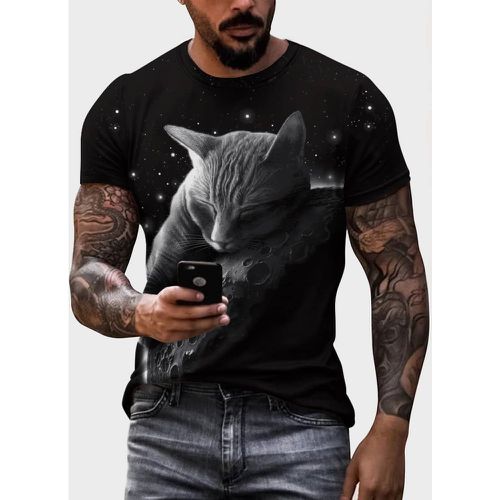 Homme T-shirt à imprimé chat 3D - SHEIN - Modalova