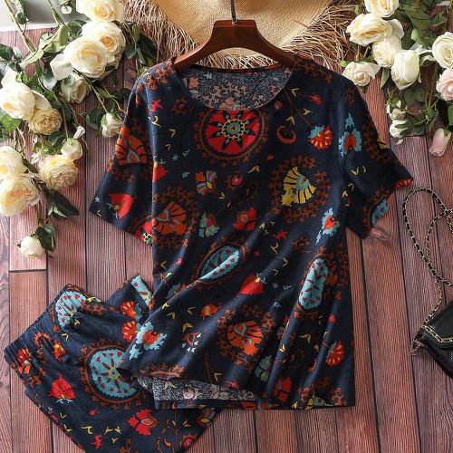 T-shirt à imprimé mandala et floral & Pantalon ample - SHEIN - Modalova