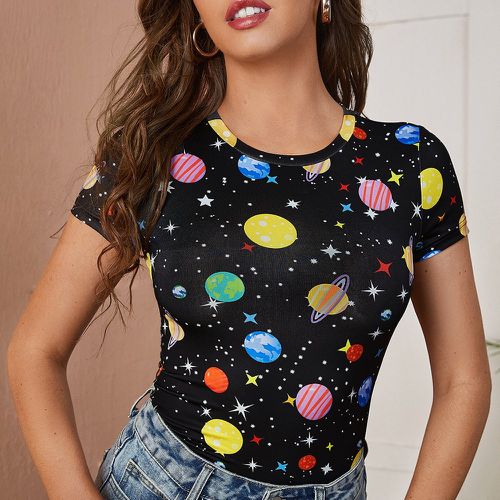 T-shirt moulant à imprimé galaxie - SHEIN - Modalova