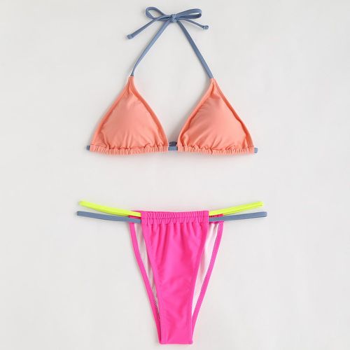 Bikini triangulaire ras-du-cou à blocs de couleurs - SHEIN - Modalova