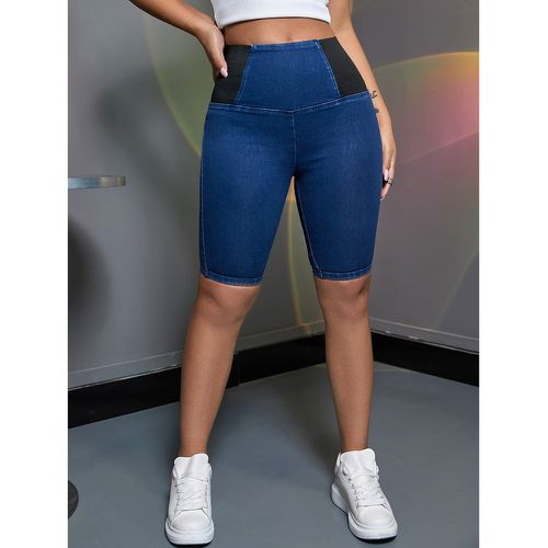 Short en jean taille haute à blocs de couleurs moulant - SHEIN - Modalova
