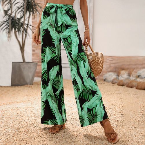 Pantalon ample taille haute à imprimé tropical à nœud - SHEIN - Modalova