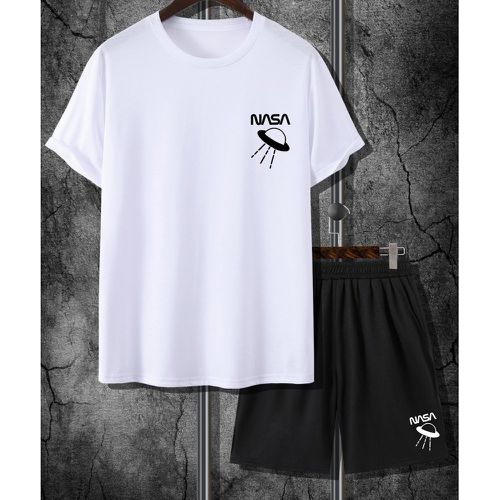 Short & T-shirt à motif vaisseau spatial & à lettres - SHEIN - Modalova