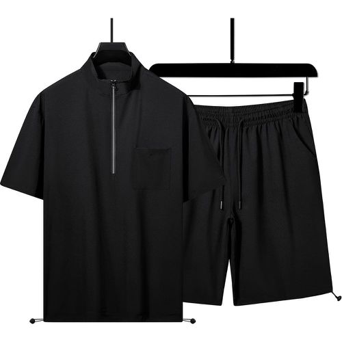 T-shirt zippé patch à poche & Short à cordon - SHEIN - Modalova