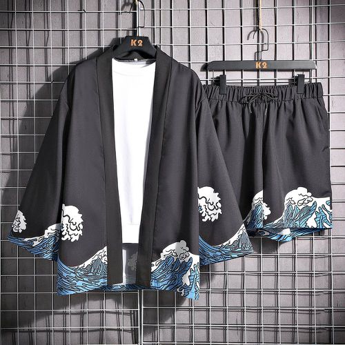 Kimono à motif de vague et caractère chinois & Short (sans t-shirt) - SHEIN - Modalova