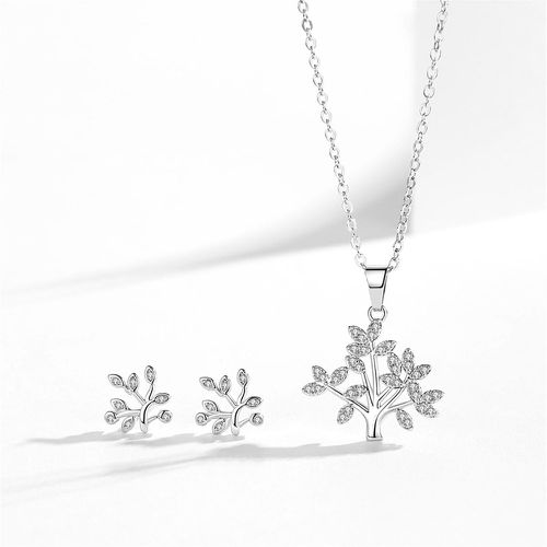 Pièces Set de bijoux plaqué platine zircone cubique à détail d'arbre - SHEIN - Modalova