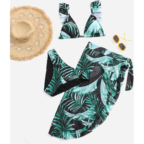 Pièces Bikini à volants avec imprimé tropical & Paréo - SHEIN - Modalova