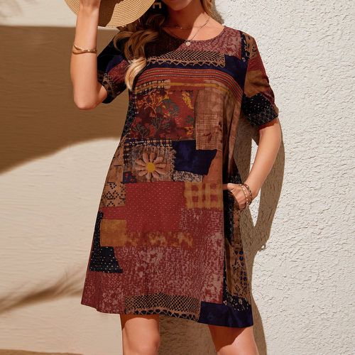 Robe à imprimé patchwork avec poche cachée - SHEIN - Modalova