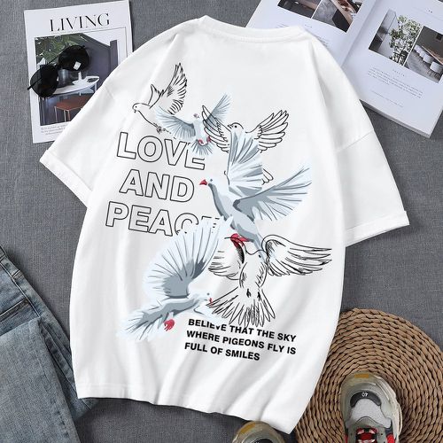 T-shirt à imprimé slogan et pigeon - SHEIN - Modalova