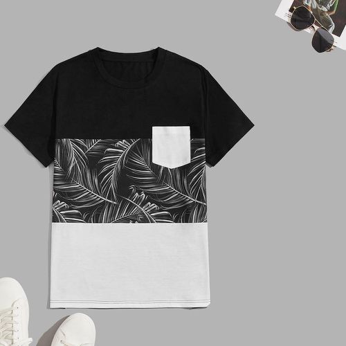 T-shirt à imprimé tropical à blocs de couleurs à patch à poche - SHEIN - Modalova