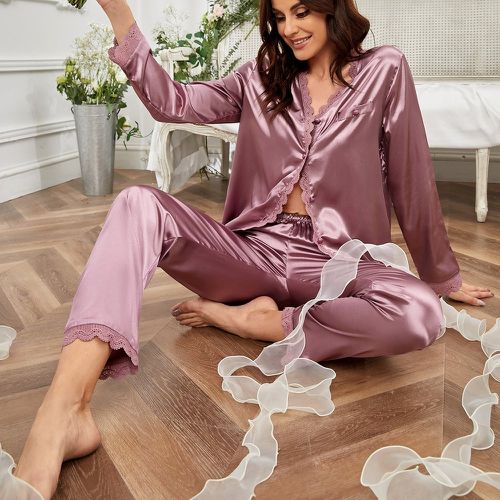 Ensemble de pyjama avec dentelle en satin - SHEIN - Modalova