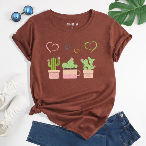 T-shirt à imprimé cactus et cœur - SHEIN - Modalova