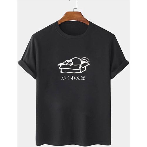 T-shirt à motif chat et lettre japonaise - SHEIN - Modalova