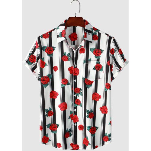 Chemise à rayures à imprimé floral patch à poche - SHEIN - Modalova