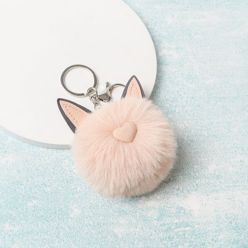 Porte-clés en tissu duveteux chat tête breloque - SHEIN - Modalova