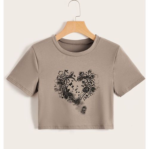 T-shirt court cœur & à imprimé papillon - SHEIN - Modalova