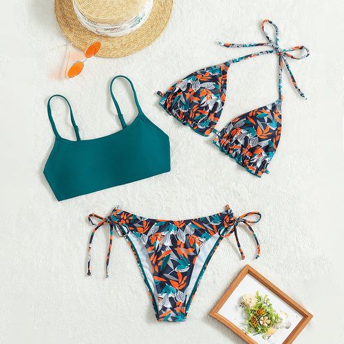 Pièces Bikini triangulaire ras-du-cou à imprimé végétale & Haut de bikini - SHEIN - Modalova