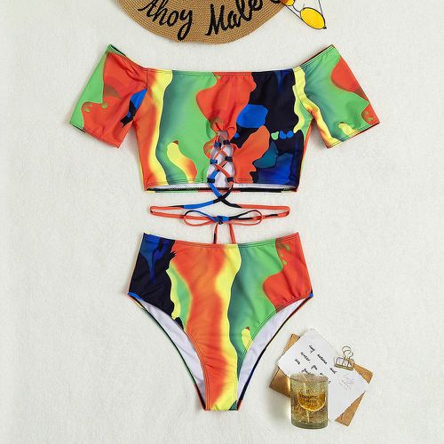 Bikini à blocs de couleurs à lacets taille haute - SHEIN - Modalova
