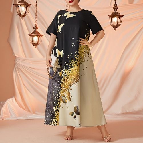Robe tunique longue doré à imprimé papillon - SHEIN - Modalova