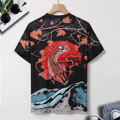 T-shirt à motif de poisson et lettre - SHEIN - Modalova