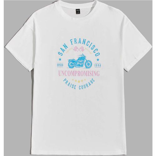 T-shirt à imprimé moto et lettre - SHEIN - Modalova