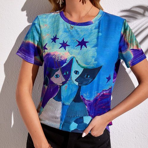 T-shirt à imprimé étoile et chat - SHEIN - Modalova