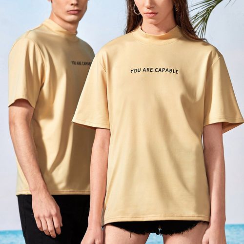 Pièce T-shirt à motif slogan à col montant - SHEIN - Modalova