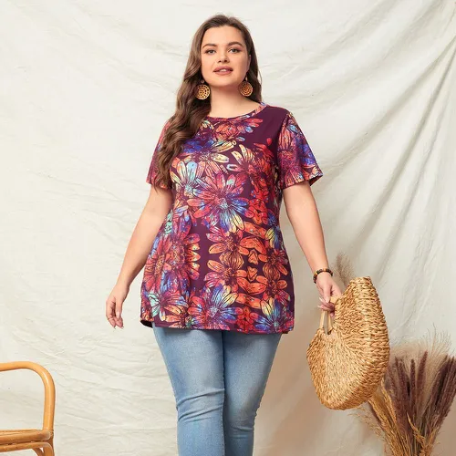 T-shirt long à imprimé floral - SHEIN - Modalova