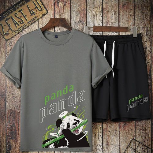 T-shirt à motif panda et lettre & Short à cordon - SHEIN - Modalova