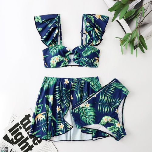 Bikini à imprimé tropical avec jupe de plage - SHEIN - Modalova