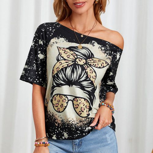 T-shirt à léopard à motif figure asymétrique - SHEIN - Modalova