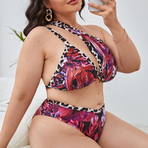 Bikini à imprimé floral à ourlet léopard - SHEIN - Modalova