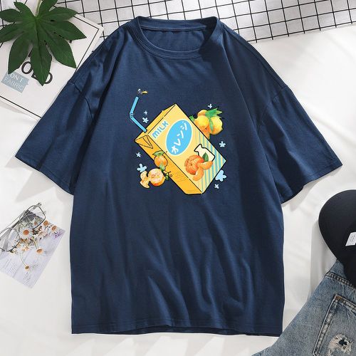 T-shirt à imprimé caractère japonais & boisson - SHEIN - Modalova