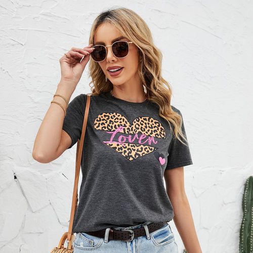 T-shirt léopard cœur et lettre - SHEIN - Modalova