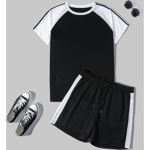 T-shirt à bande contrastante manches raglan & Short à cordon à bande latérale - SHEIN - Modalova