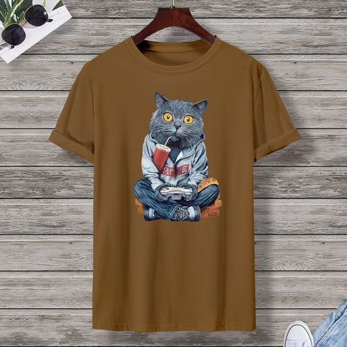 Homme T-shirt à imprimé chat - SHEIN - Modalova