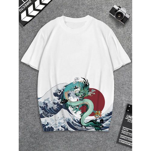T-shirt dragon chinois & à imprimé vague - SHEIN - Modalova