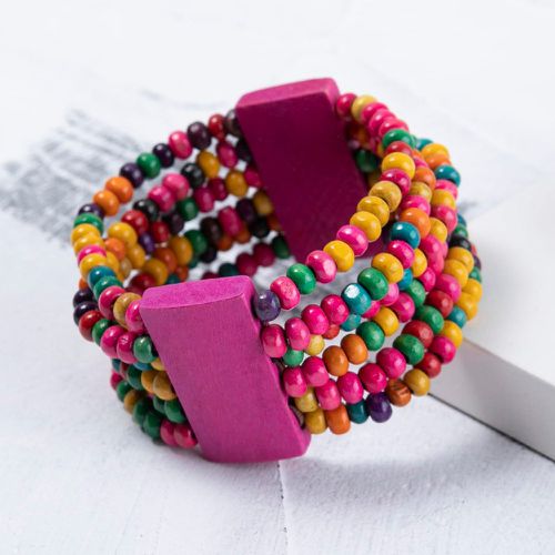 Bracelet perlé de couleur aléatoire en bois - SHEIN - Modalova