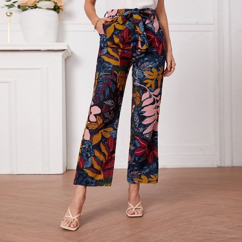 Pantalon à imprimé tropical à poches ceinturé - SHEIN - Modalova