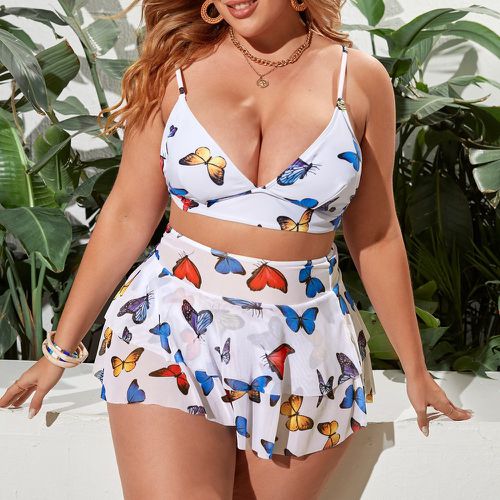 Bikini à imprimé papillon avec jupe de plage - SHEIN - Modalova