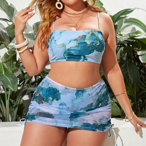 Bikini à imprimé marbré avec jupe de plage - SHEIN - Modalova