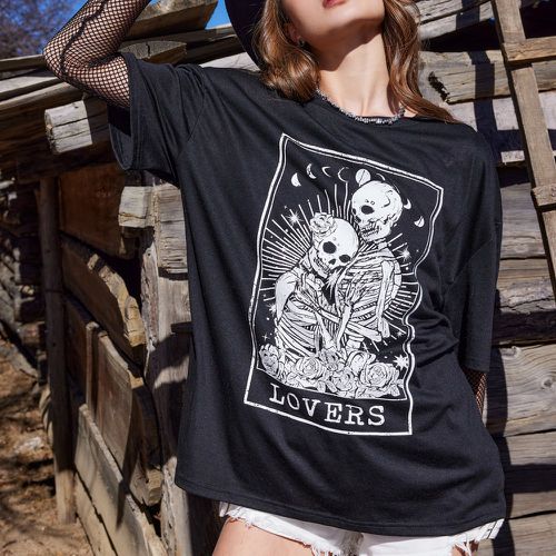 T-shirt lettre squelette & fleuri - SHEIN - Modalova